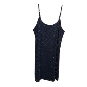 Haute Hippie Sleeveless Beaded Dress Navy Blue Silk S